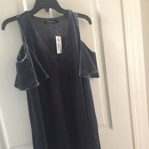 Grey Velvet Cold Shoulder Dress